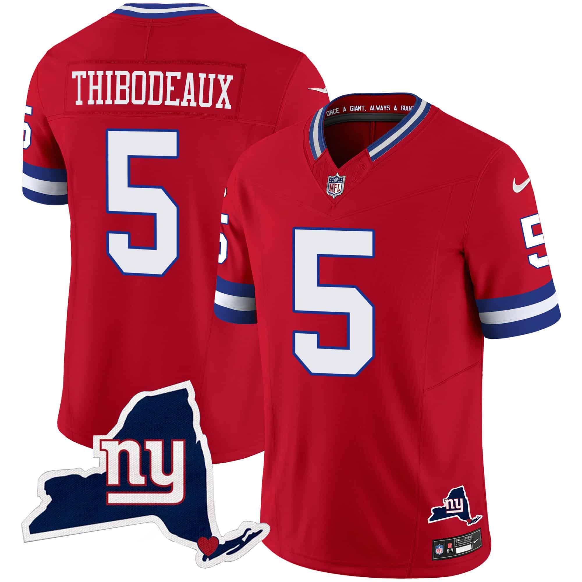 Men New York Giants #5 Thibodeaux Red 2024 Nike Map Patch Limited NFL Jersey